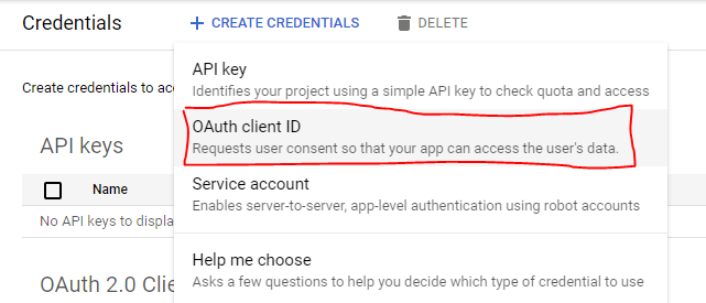 Select OAuth client Id